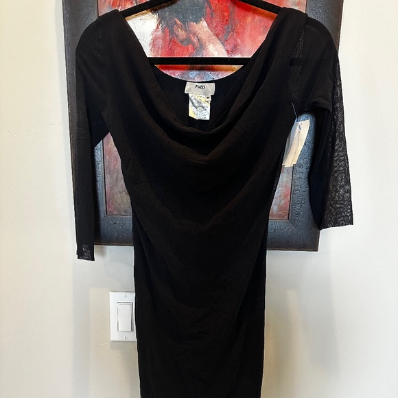 Fuzzi Black Draped Sheer Dress - Picture 2 of 5